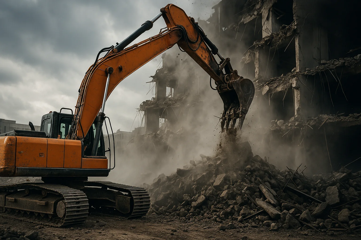 Excavator carrying out heavy excavation work
